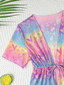 Bộ bikini cho bé gái, họa tiết trái tim nhiều màu sắc dễ thương (xanh dương, tím, hồng, vàng), chất liệu vải dệt kim, áo hai dây có thể điều chỉnh, quần màu trơn viền bèo nhún, bộ đồ bơi 3 mảnh, thiết kế thời trang giản dị thanh lịch, thích hợp cho bơi lội, kỳ nghỉ hè, bãi biển, hồ bơi. - Nhiều màu - Xem 4