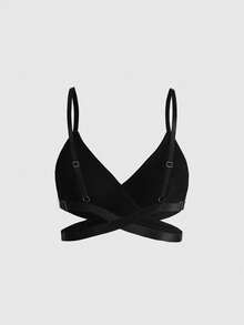 ROMWE Women's Gothic Minimalist Comfortable Criss-Cross Hem Bra - Black - View 2