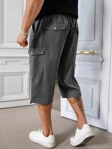 Manfinity Homme Men's Plus Size Casual Solid Color Khaki Shorts - Dark Grey - View 2