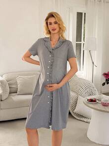 Áo khoác cardigan cổ bẻ dáng suông cơ bản cho nữ, viền bèo nhún, thích hợp mặc nhà. - Màu Xám nhạt - Xem 3