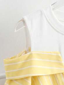 条纹仿两件式衬衫女式度假套装 - 鵝黃色 - 查看 4