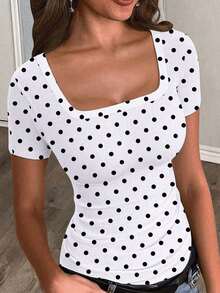 Slaydiva 休闲宽松方领女式T恤，适合夏季穿着 - 彩色 - 查看 1