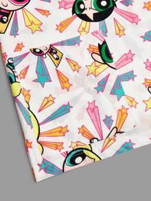 PopScrub THE POWERPUFF GIRLS X SHEIN Atasan Seragam Medis Wanita Model Leher V Motif Bintang Warna-warni Musim Panas | Seragam Kolaborasi Cartoon IP - MultiWarna - View 10