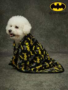 Batman X PETSIN 1 pieza Manta para mascotas con diseño de murciélago amarillo y negro, con borde negro, amigable con la piel, toalla suave para gatos y perros - Negro - Ver 5