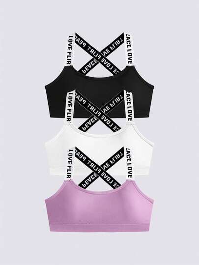 Loungeista 3pcs Letter Strap Sports Bra Tops For Women, Suitable For Yoga, Running, Workout