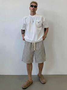 DAZY Pantalones cortos casuales con cintura elástica y rayas para hombres - Multicolor - Ver 4