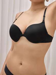 Bralution Áo ngực hở lưng trơn màu đen đơn giản dành cho nữ, chất liệu vải co giãn nhẹ, mặc hàng ngày - màu đen - Xem 6