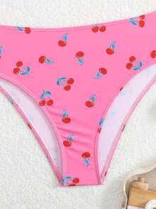 SHEIN Set de 2 piezas Tankini de traje de baño para adolescentes con estampado de cuadros y cerezas, de tela elástica y de secado rápido, cómoda, adecuada para playa, piscina, surf, vacaciones y viajes de verano - Multicolor - Ver 3