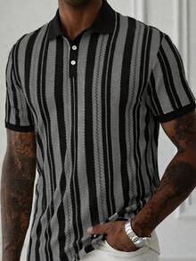 Manfinity CasualCool Men's Casual Business Striped Design Polo Shirt, Suitable For Daily Commute And Leisure Wear, Versatile - Dark Grey - View 5