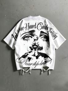 Street Life Men's Street Style Batwing Sleeve Graphic T-Shirt, Suitable For Everyday Wear, Spring/Summer - White - View 2