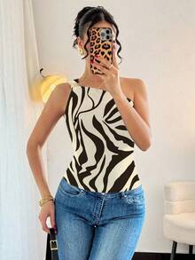 SHEIN Raffinéa Women's Black Sexy Metal Pleated Sleeveless Top - Multicolor - View 4