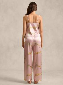 女士动物纹吊带背心和裤子休闲家居服睡衣套装 - 粉色 - 查看 2