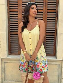 SHEIN VCAY Plus Size Vacation Spaghetti Strap Summer Boho Dress - Yellow - View 5