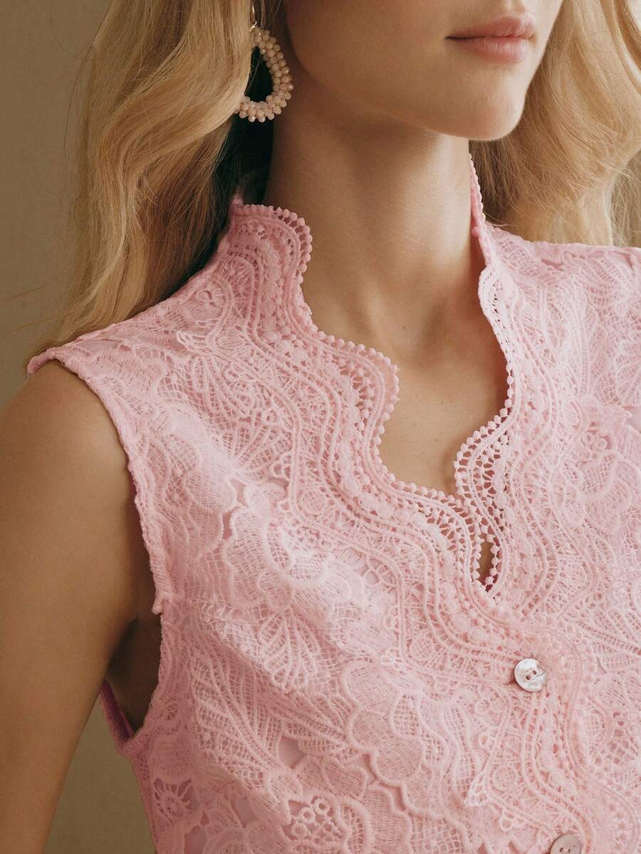 Anewsta Women's Luxury Elegant Ruffle Single-Breasted Camisole - Pink - View 1