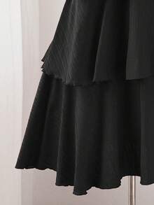 Sweetra CURVE Plus Size Women Multi-Layer Solid Color Halter Neck Dress - Black - View 4