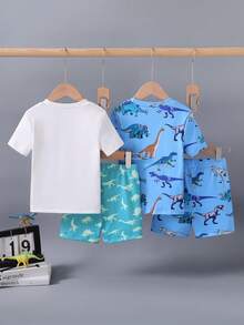 4件套男童卡通恐龙印花短袖短裤修身睡衣套装 - 彩色 - 查看 2