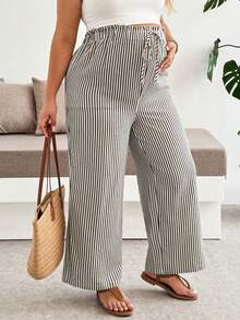 Plussiva Maternity Plus Size Casual Everyday Striped Elastic Waist Bottoms Vacation Outfits Fall - Apricot - View 1
