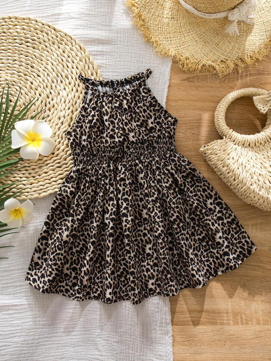 SHEIN Đầm không tay họa tiết da báo cho bé gái - Nhiều màu - Xem 1