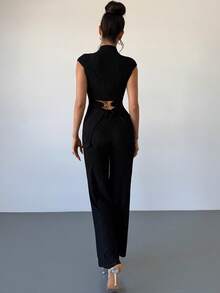 Rafferiza Set da 2 pezzi composto da top corto con decorazione a catena e pantaloni a zampa d'elefante, moda estiva da donna - nero - Visualizzare 5