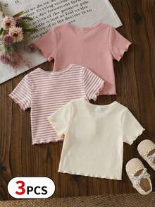 Cute 3-Piece Fruit Pattern Casual, Soft, Stretchy Outfit Set For , Baby Girl, Unisex Baby Girl 0-3 Years Old, Suitable For Daily Wear, Vacation - Multicolor - View 2