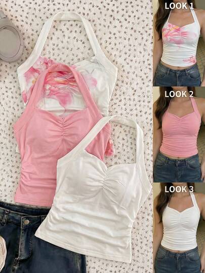 Áo hai dây kiểu dáng thời trang dễ thương, thoải mái dành cho nữ tuổi teen, họa tiết lượn sóng có nơ, thích hợp cho các buổi đi chơi và tụ họp, mùa xuân/hè.