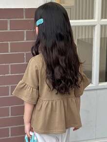Dazy Kids 女童（小号）圆领针织短袖T恤，夏季 - 卡其色 - 查看 4