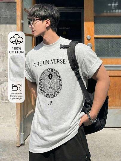 DAZY 男士圆领白色字母印花T恤