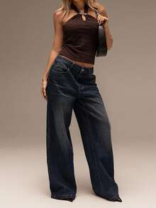 SHEIN Forever 21 Top halter para vacaciones en la playa, ferias del Renacimiento, conciertos country, graduación, salidas, festivales de música, aeropuerto, Pascua, estilo bohemio para mujeres - Café integral - Ver 6