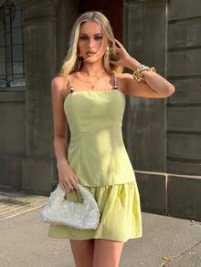 MainGRL Women's Summer Casual Vacation Style Ruffle Hem Beaded Strap Dress - Green - View 6
