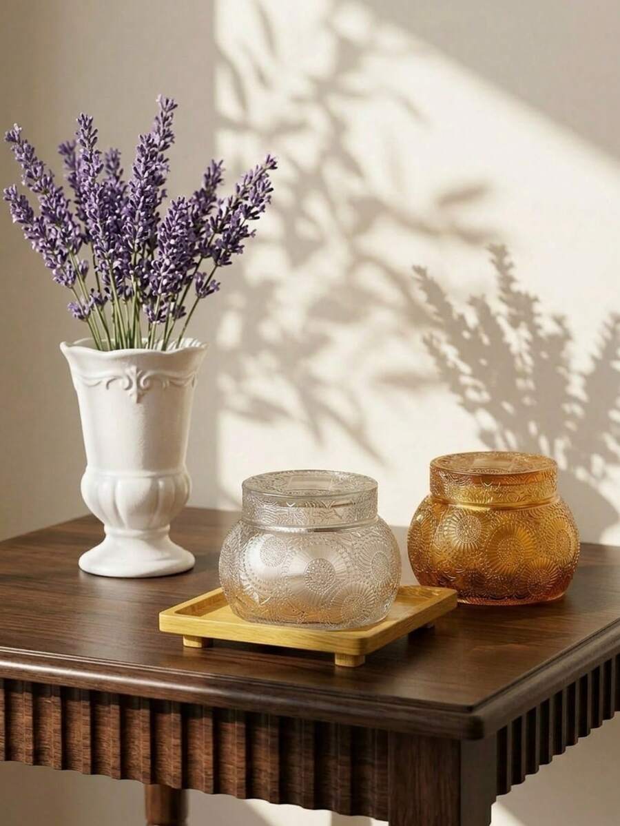 Cirelle 1Pc/2Pcs Transparent/Yellow Glass Decorative Bottle Empty Cup Candle Holder Fragrance Glass Bottle Aromatherapy Candle Container Glass Belly Cup - multicolor - View 1