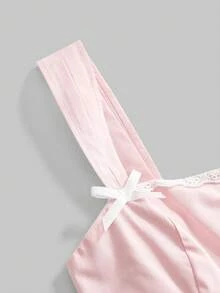 Sweetness Sweet Romantic Casual Pink French Cap Sleeve Bow Collar Ruffle Hem Ladies Tank Top - Pink - View 3
