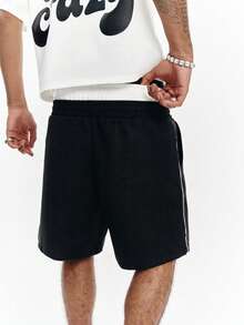 PAVTROS Manfinity Streetrush Men's Casual Loose Waistband Print Drawstring Summer Shorts - Black - View 2