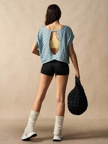 VARSIVA Polka Dot Print Hollow Back Loose Fit Sports T-Shirt - Multicolor - View 4