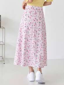 DAZY Rok Mini Pinggang Tinggi Motif Bunga Kecil Musim Panas untuk Wanita - Berwarna merah muda - View 2