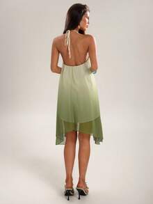 SHEIN BAE Đầm nữ không tay cổ yếm vạt lệch gấu - màu xanh lá - Xem 2