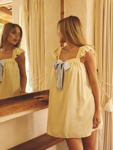 Aralina Áo ngủ kẻ sọc có bèo nhún ở vai - Nhiều màu - Xem 8