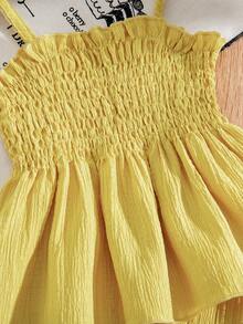SHEIN Baby Girl Vacation Solid Color Camisole And Pants Casual Outfit - Yellow - View 8