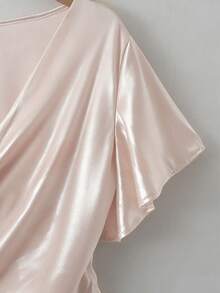 Franclia Blusa de satén elegante, blusa de manga corta, blusa de cuello en V, blusa casual - Rosa - Ver 7