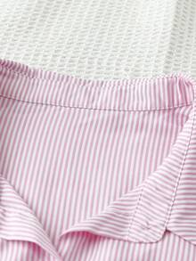 Sunspun 春季、夏季、秋季、蝴蝶结、度假、优雅、毕业礼服、夏季女装、法式复古百搭休闲条纹衬衫领泡泡袖系带衬衫、休闲办公上衣、复古学院风可爱简约收腰修身上衣、商务休闲 - 粉色 - 查看 7