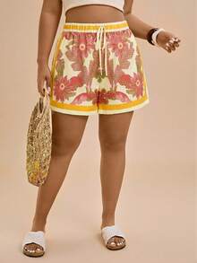 Travachic Plus Size Loose High Waist Chiffon Shorts For Women, Summer - Mustard Yellow - View 3