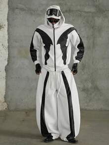 NEON BLANC Men's Contrast Color Drawstring Waist Curved Knife Patchwork Sweatpants - White - View 6