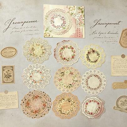 1 Pack Of 10pcs Vintage Floral Hollow Lace Trim DIY Decor For Scrapbooking, Crafting, Journaling,School Supplies,Back To School