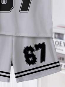 Tween Boy Casual Comfortable Minimalist Round Neck Short Sleeve T-Shirt And Shorts Set - White - View 5