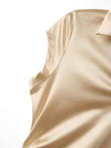 Franclia Women's Summer Fashionable Pleated Luxury Waist-Cinched Polo Collar Bodysuit - Champagne - View 7