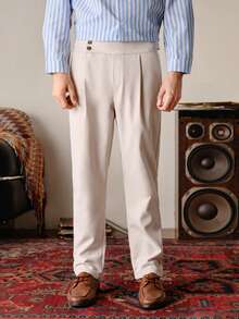 Men's Casual Commuting Solid Color Tapered Pants, Fall Old Money - Apricot - View 5