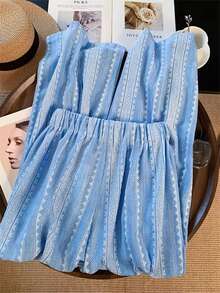 GlowEve Quần dài ống rộng in họa tiết dành cho nữ, phong cách Bohemian, thích hợp cho du lịch, đi biển, chụp ảnh đường phố, trang phục mùa hè, quần ống rộng thoải mái. - Xanh và trắng - Xem 2