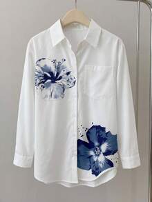 Tween Girls Floral Print Long Sleeve Shirt - White - View 5