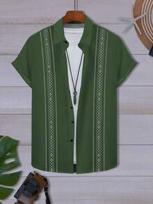 Manfinity RSRT Men's Summer Front Button Casual Retro Versatile Short Sleeve Shirt - Army Green - View 3
