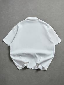 Manfinity EMRG Men's Casual Solid Color Minimalist Zip-Up Short Sleeve Shirt - White - View 2