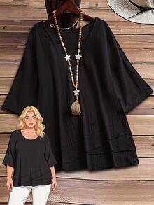 Rusticease Plus Size Asymmetric Hem Black Country Shirts Fall Clothes - Black - View 1